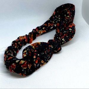 Stretchy Head band floral velvet black maroon
